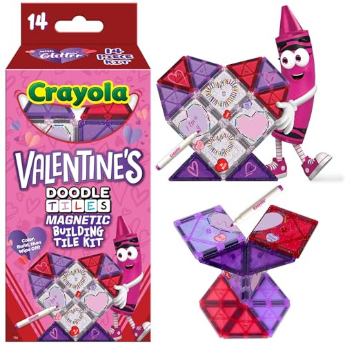 CreateOn Crayola Doodle Valentine Magnetic Tiles, Building Set for Kids, Magnetic Building Toys for Kids, STEM Travel Toys for Boys and Girls Ages 3+, 14-Piece Set (Doodle Valentine) | Amazon (US)