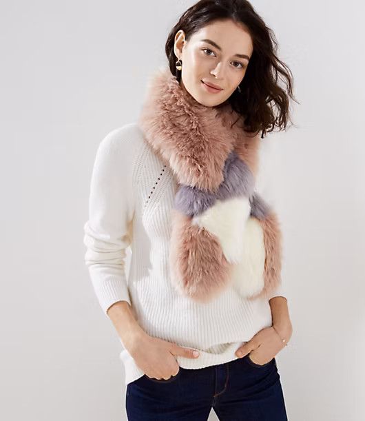 LOFT Colorblock Faux Fur Scarf | LOFT