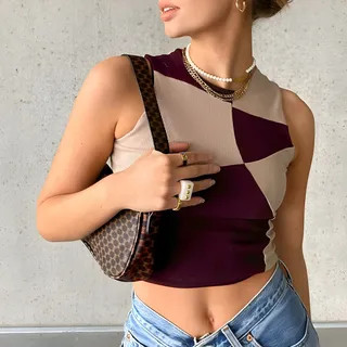 Hotarium - Crew-Neck Two-Tone Crop Tank Top | YesStyle | YesStyle Global