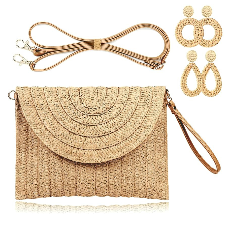 COOKOOKY Straw Clutch Handbag Summer Beach Straw Purse for Women woven Envelope Bag | Amazon (US)