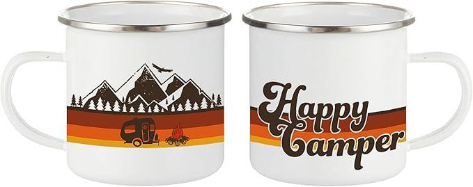 FuanYuanfang Happy Camper Coffee Mug Funny Enamel Camping Campfire Mug - Mountain Camping Tea Cup... | Amazon (US)