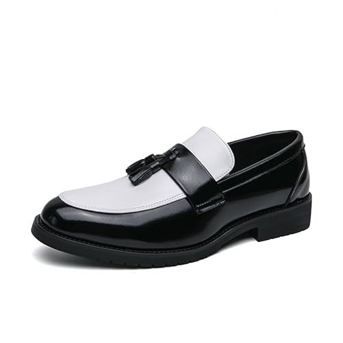 HuitJours Men's Loafers - Black & White | Two Tone Colors Penny Loafer | Rubber Sole | Slip on Shoes | Tassel Casual Shoes (B-Black White,8.5) | Amazon (US)