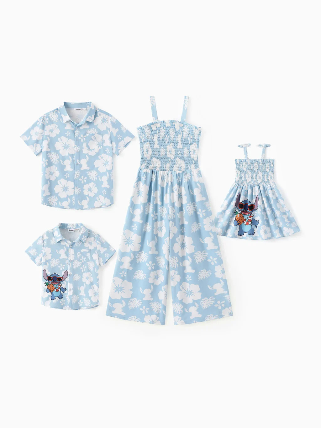 Disney Stitch Matching Family Tropical Floral Jumpsuit/ Dress/ Shirt Light Blue | PatPat