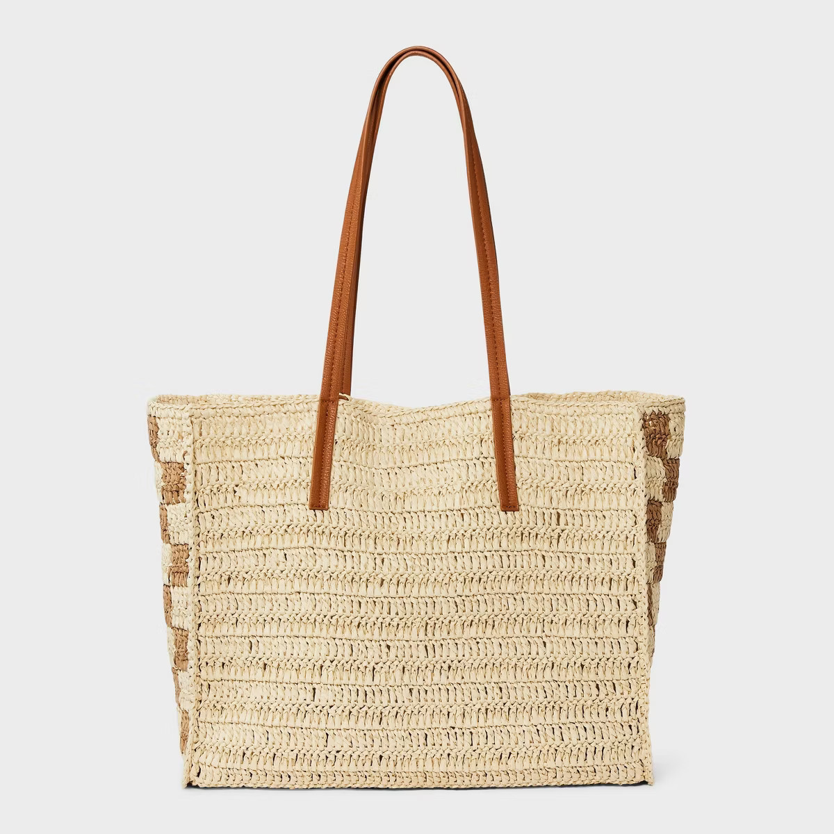Straw Packable Checker Boxy Tote Handbag - Universal Thread™ Beige | Target