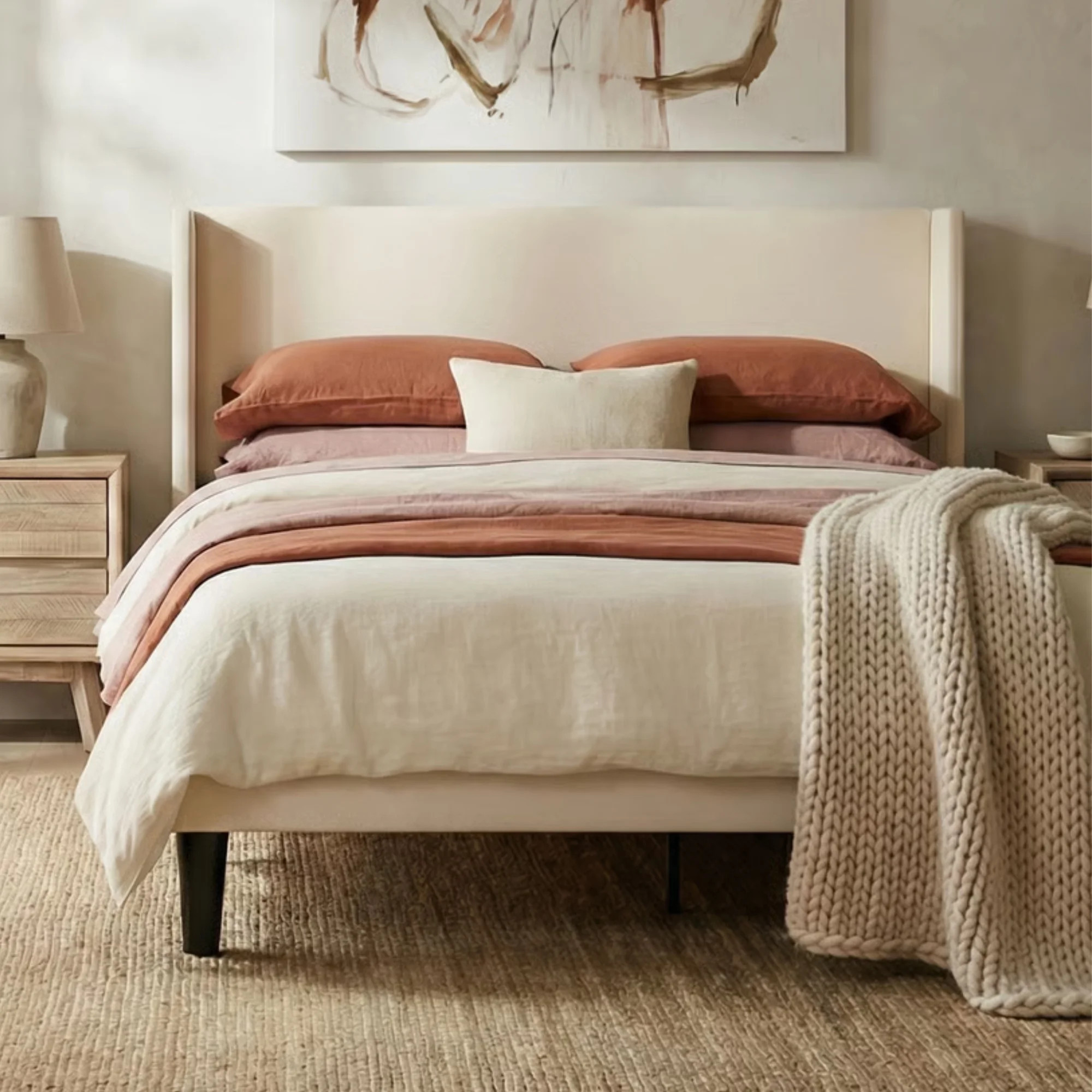 Aykah Aura Queen Bed Frame, Upholstered Velvet Queen Size Bed Frame with Winged Headboard, Wood S... | Walmart (CA)