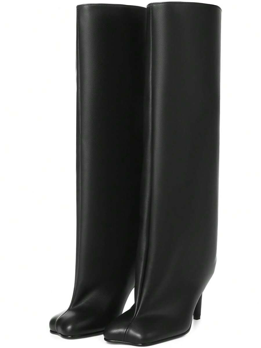 Luxury Fashion Women's Knee High Long Boots Square Toe Wide Calf Stiletto Heel Tall Boots Knee Hi... | SHEIN