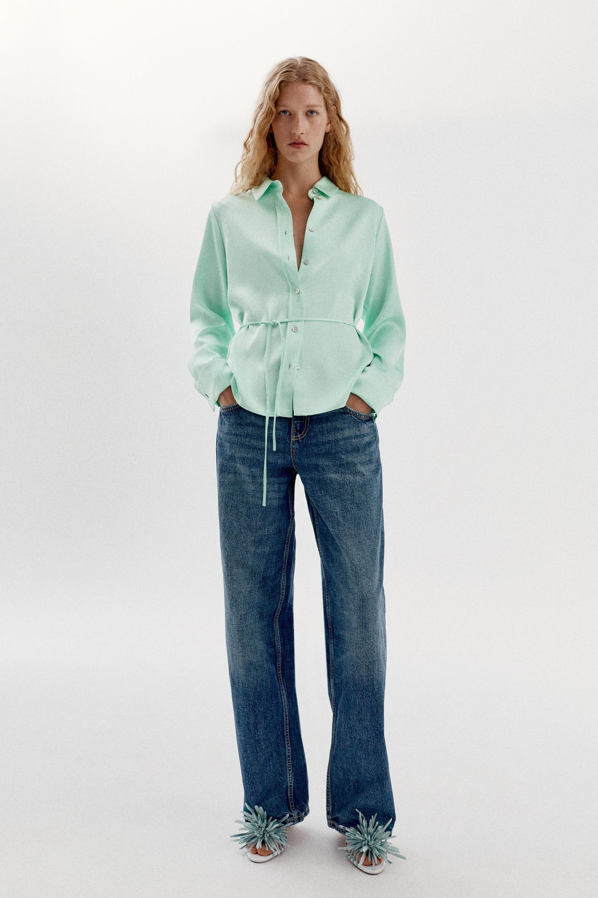 Zara - Satin Shirt With Tie-Back Detail - Mint - M - Woman | Zara UK