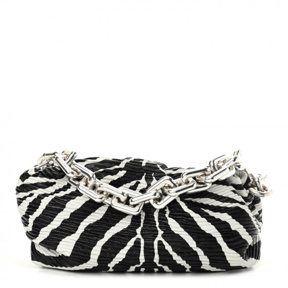 BOTTEGA VENETA Nappa Zebra Print The Pouch Oversized Clutch White Black | Fashionphile