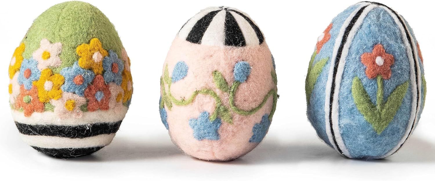 MACKENZIE-CHILDS Spring Fling Felted Eggs Set, Cute Easter Eggs, Spring Easter Decor, Set of 3 | Amazon (US)