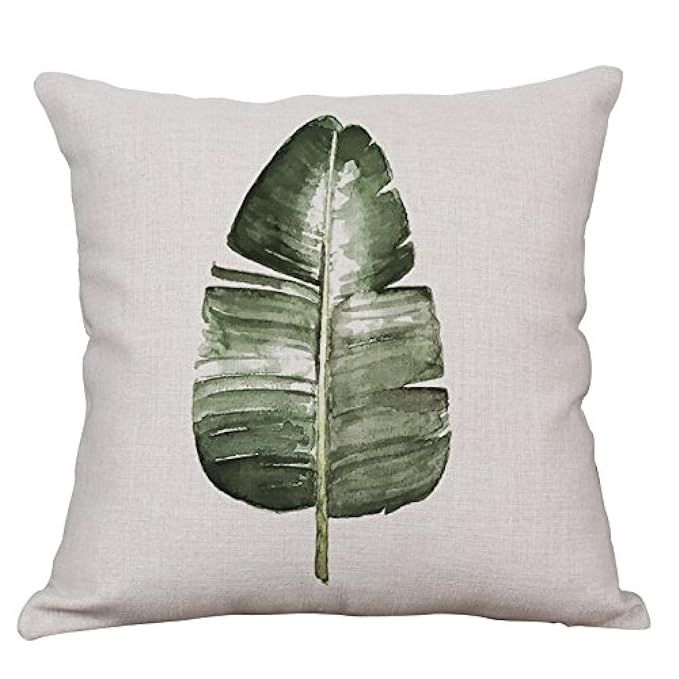 Green Fern Leaf Throw Pillow Covers Decorative Cushion Covers Square Cotton Linen Outdoor Couch Sofa | Amazon (US)