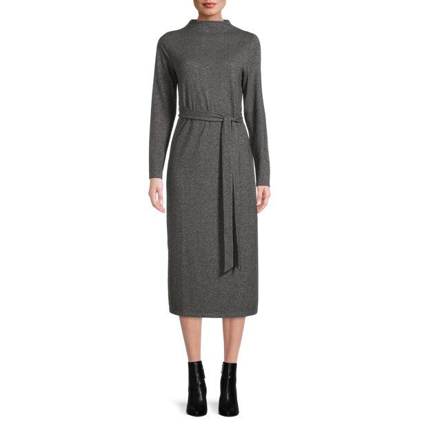 Time and Tru Women's Mock Neck Dress with Long Sleeves - Walmart.com | Walmart (US)