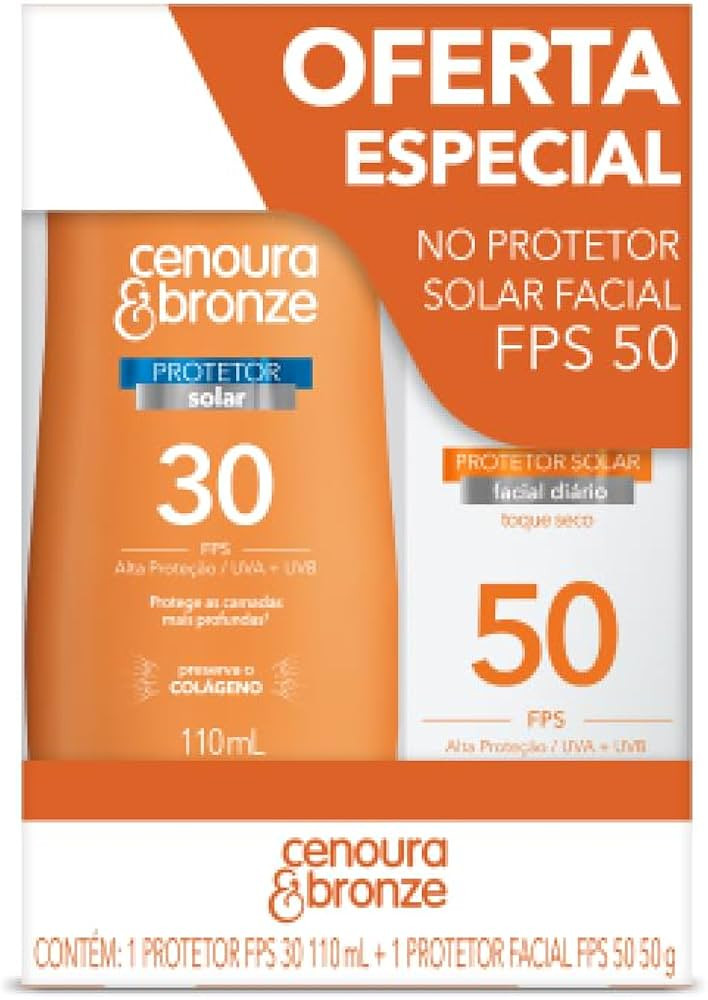 Cenoura e Bronze Kit Protetor Solar Corpo Fps 30 110Ml + Facial Fps 50 50G | Amazon (BR)