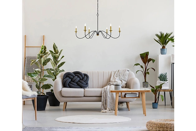 Living District Rohan 48 Inch Chandelier In Matte Black And Brass | Ashley