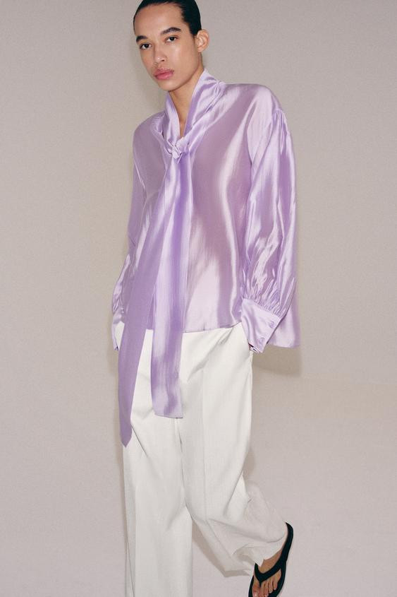 SATIN EFFECT SHIRT WITH TIES ZW COLLECTION | Zara US