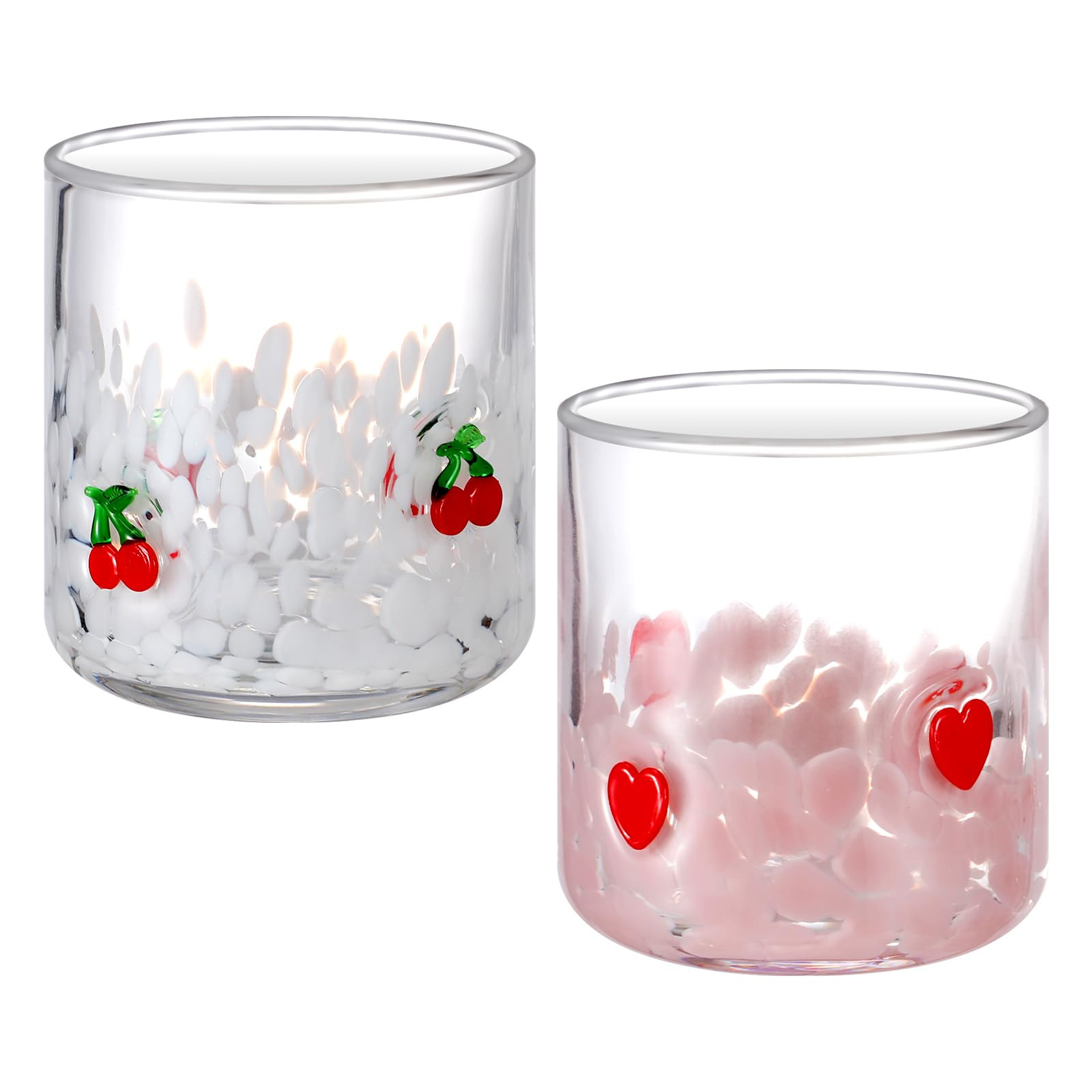Yungyan 2 Pcs Valentine Icon Juice Glass 14oz Heart and Cherry Drinking Cocktails Glasses Cute Pi... | Amazon (US)