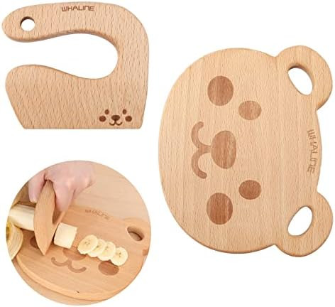 Whaline Wooden Kids Knife Set Cute Bear Wooden Cutting Board and Safe Wooden Kids Knife Natural Thic | Amazon (US)