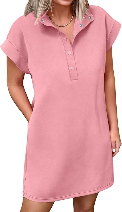 ANRABESS Women Summer Shirt Dress Casual Short Sleeve Henley Neck Mini Shift Tunic Dresses 2026 B... | Amazon (US)