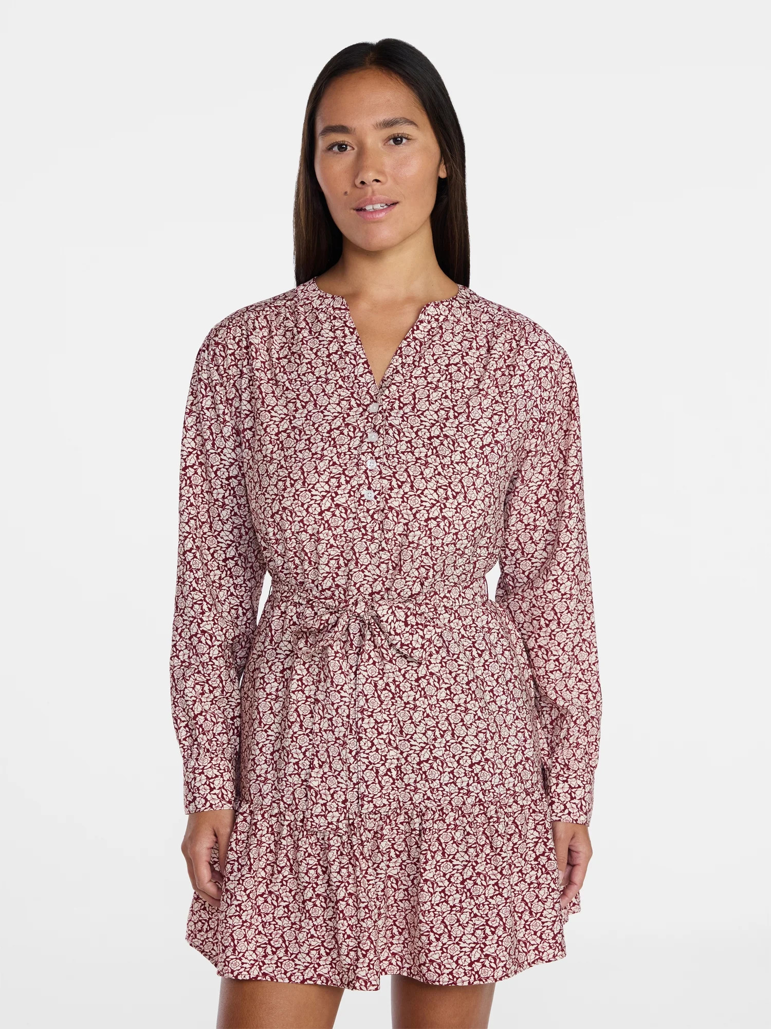 Time and Tru Women's Mini Shirtdress with Long Sleeves, Sizes XS-XXXL | Walmart (US)