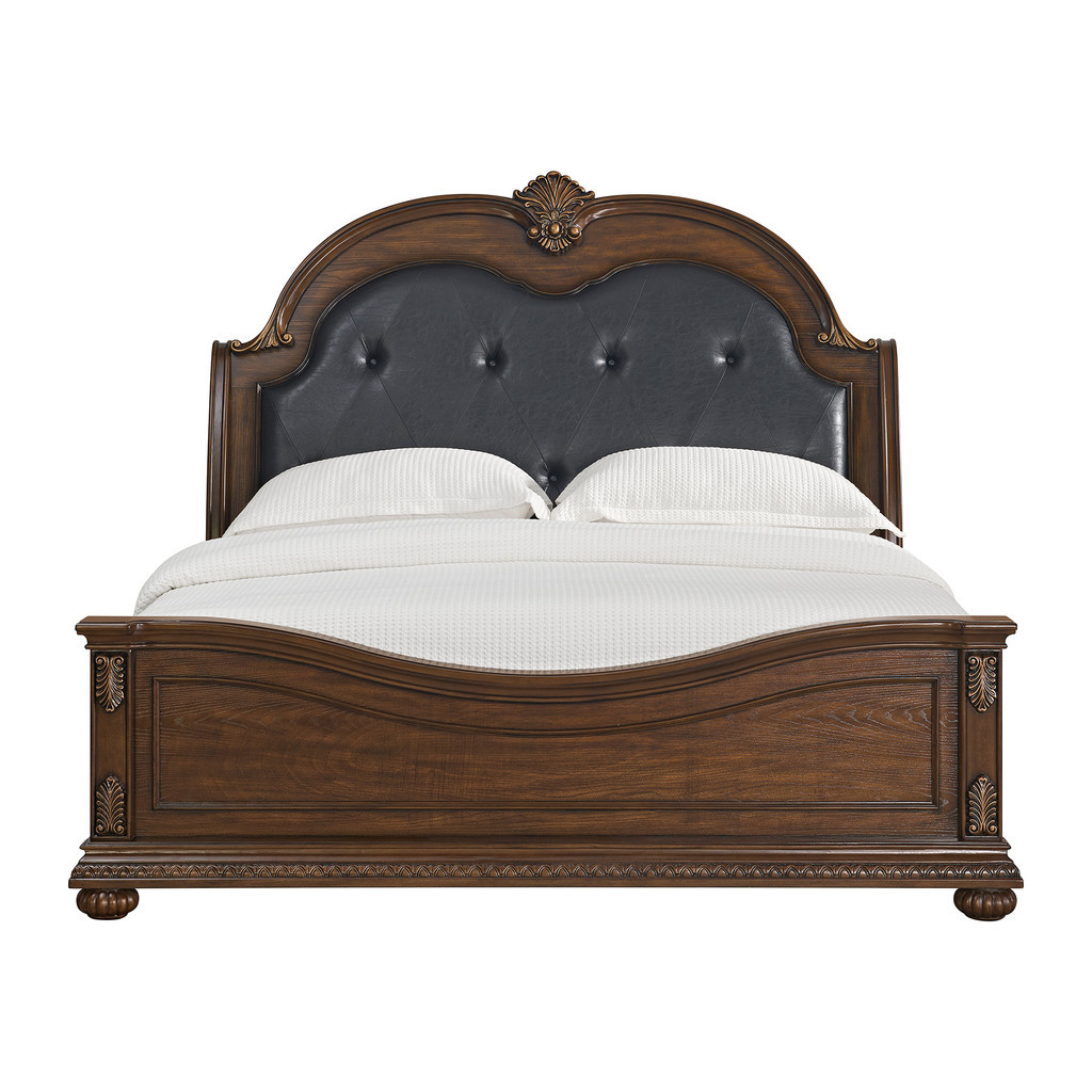 Concerto King Upholstered Bed with PU In Brown and Black | 1stopbedrooms