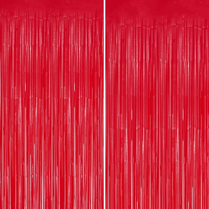 2 Pack Foil Fringe Backdrop - Pastel Red Shiny Tinsel Curtains for Party Decoration/Photo Booth P... | Amazon (US)