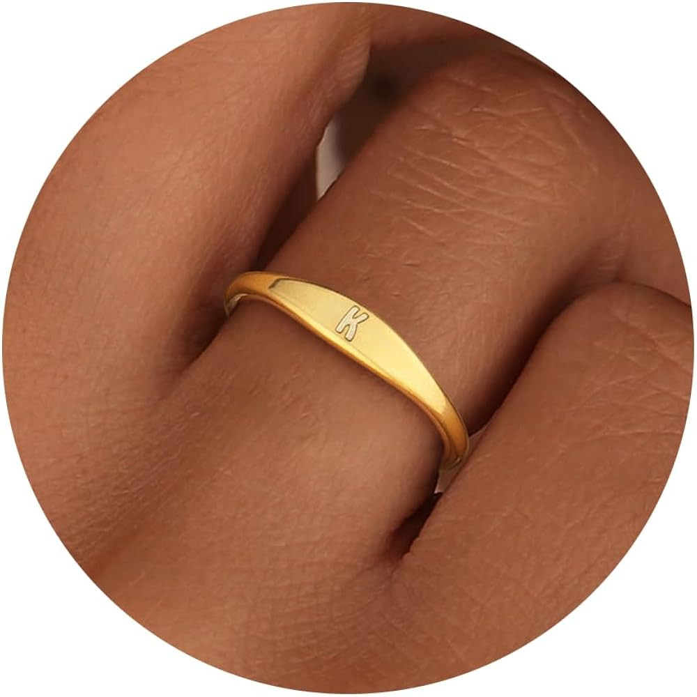 14k Gold Filled Rings for Women Non Tarnish Initial Pinky Ring Dainty Stackable Signet Letter Per... | Amazon (US)