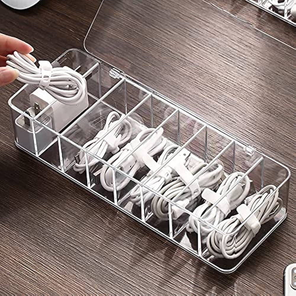 Plastic White Cable Management Box, with 10 Wire Ties, Clear Powe r Cord Organizer with 8 Compart... | Amazon (US)