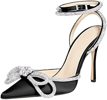 MIRAAZZURRA Rhinestone Bow Heel Sandals Double Bow Crystal Satin Point Toe Stiletto High Heels wi... | Amazon (US)