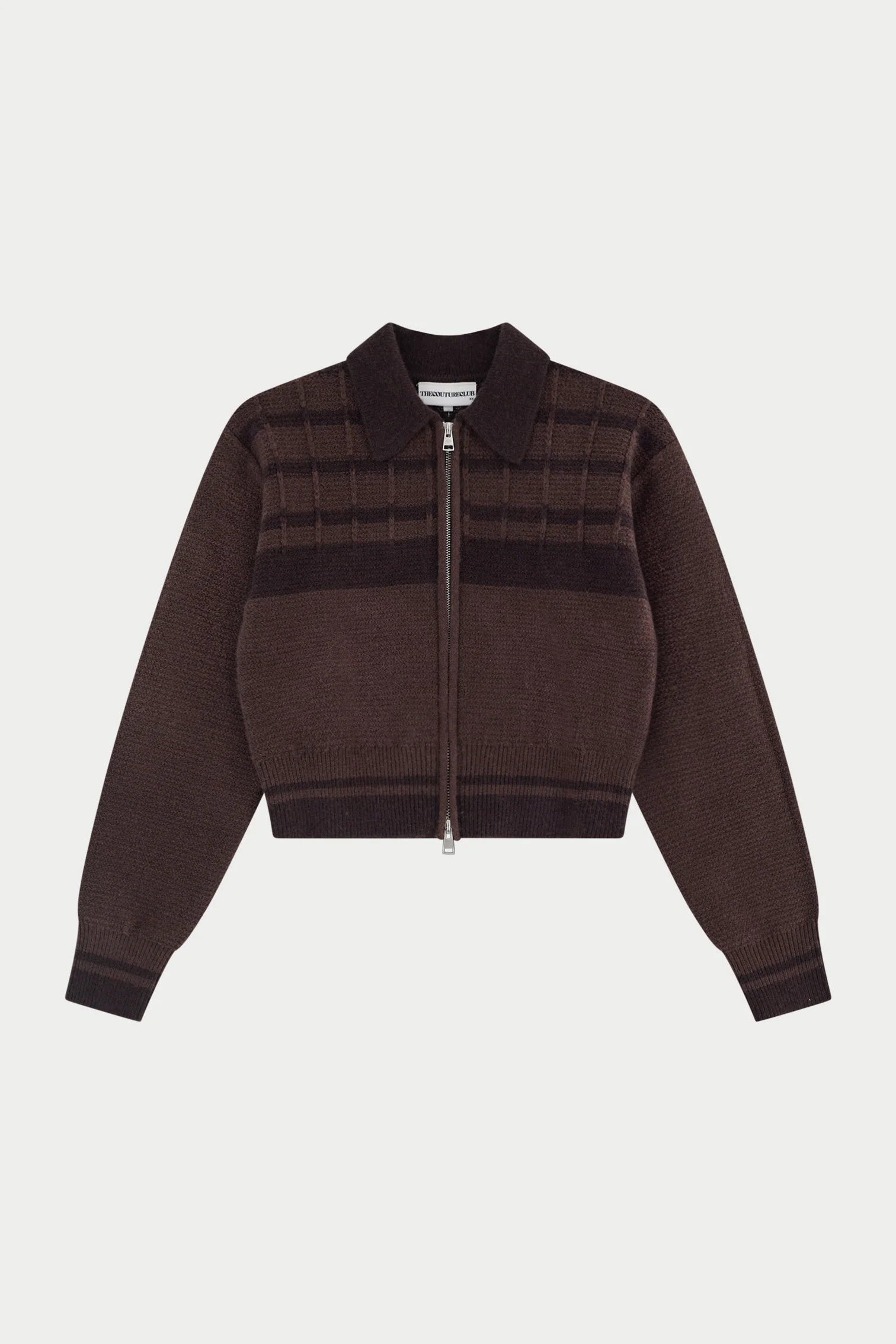CONTRAST STRIPE KNITTED ZIP THROUGH - CHOCOLATE | The Couture Club