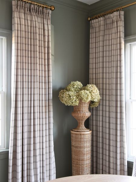 Another view of my branded Amazon pinch pleated drapes. In the corner is a wicker urn and pedestal set from Chairish. Drape color is DWP sepia

#LTKFind #LTKhome #LTKstyletip