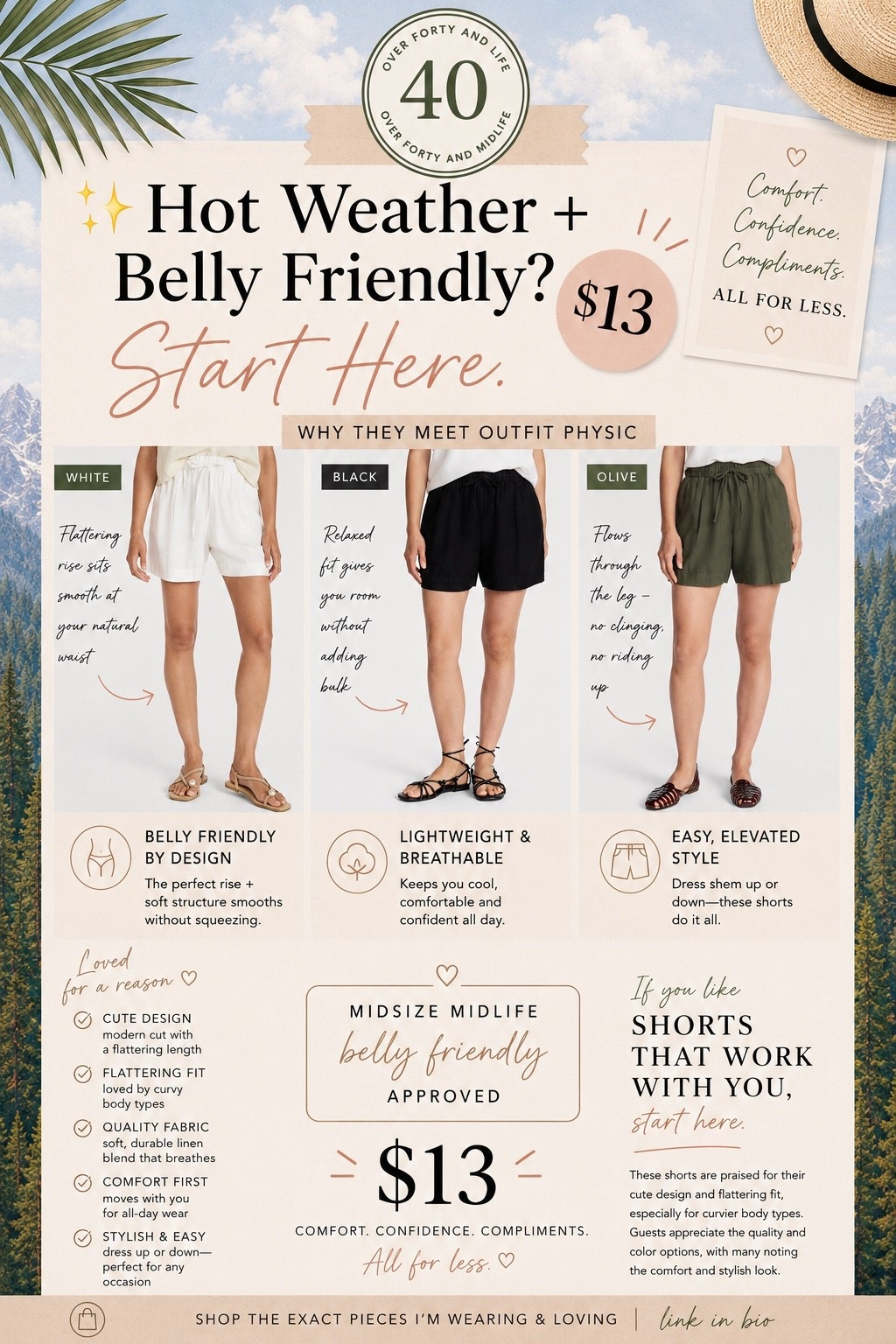 ✨Tap the bell, save and ❤️ for over 40 fashion, midlife style, midsize fashion and luxury looks for less. 

Belly friendly shorts? Start here....

👑 Helping you look good, feel good.-Lindsey Denver   

Check back daily for belly-friendly style, confidence, and Outfit Physics™.

#LTKOver40 #LTKSaleAlert #LTKMidsize