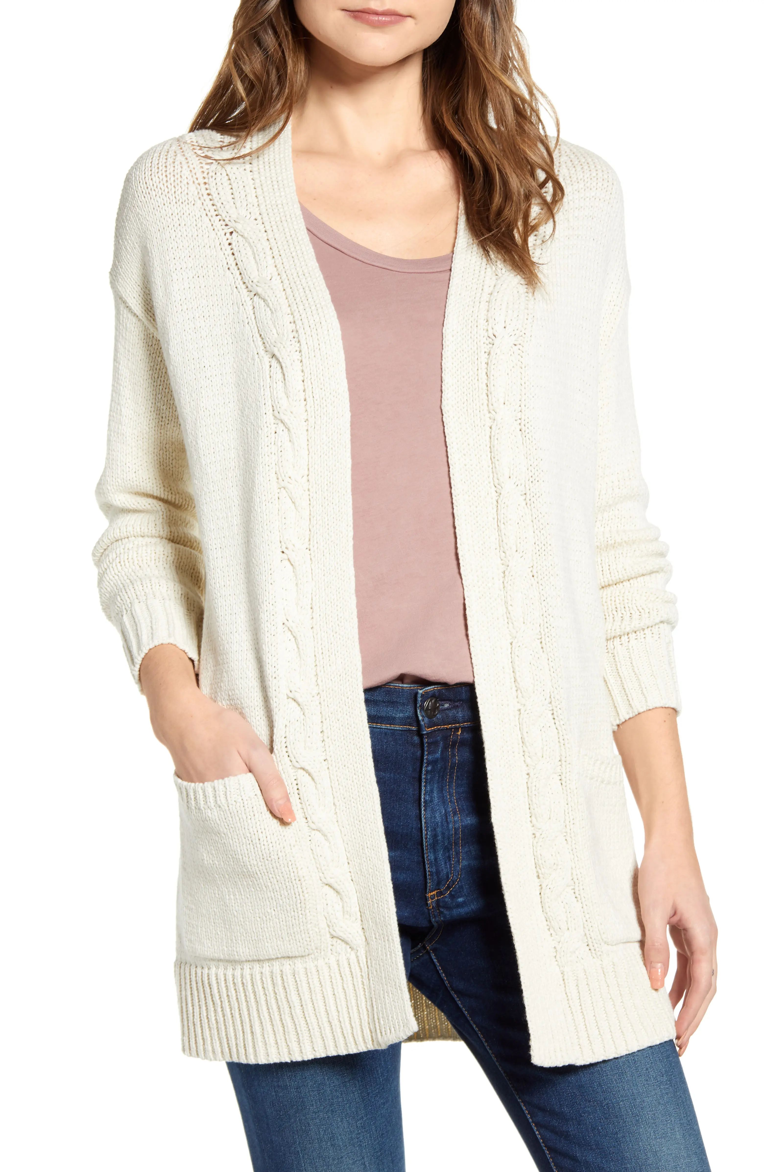 Cable Accent Cotton Blend Cardigan | Nordstrom