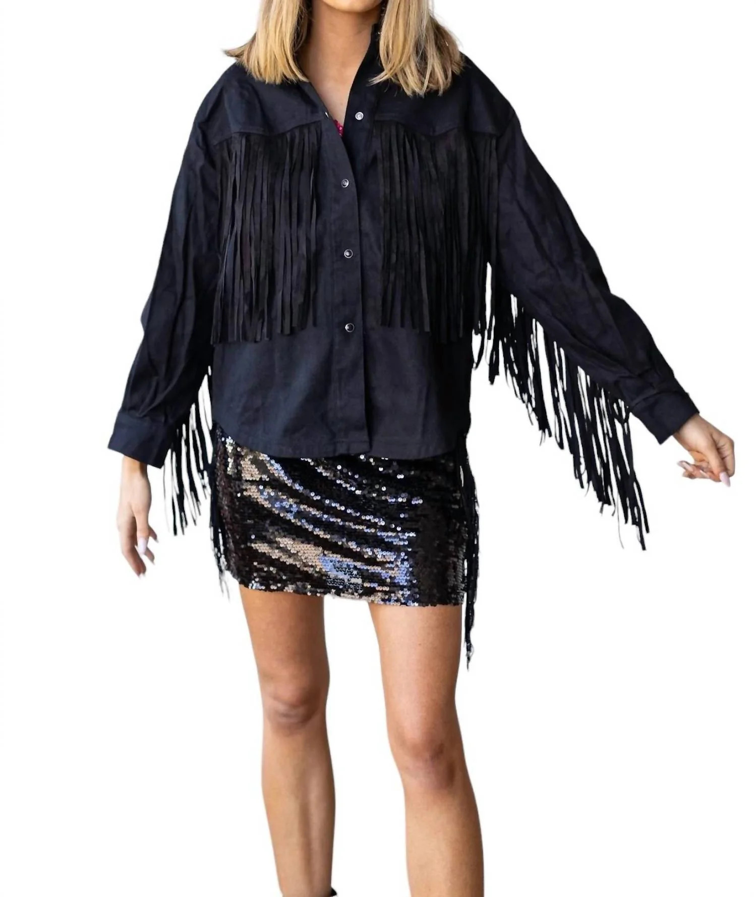 Fringe With Benefits Jacket In Black | Shop Simon