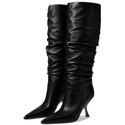 Erocalli Black Leather Boots Wide Calf Boot Slouchy Pointed Toe Pull on Tall Fashion Dress Party | Amazon (US)