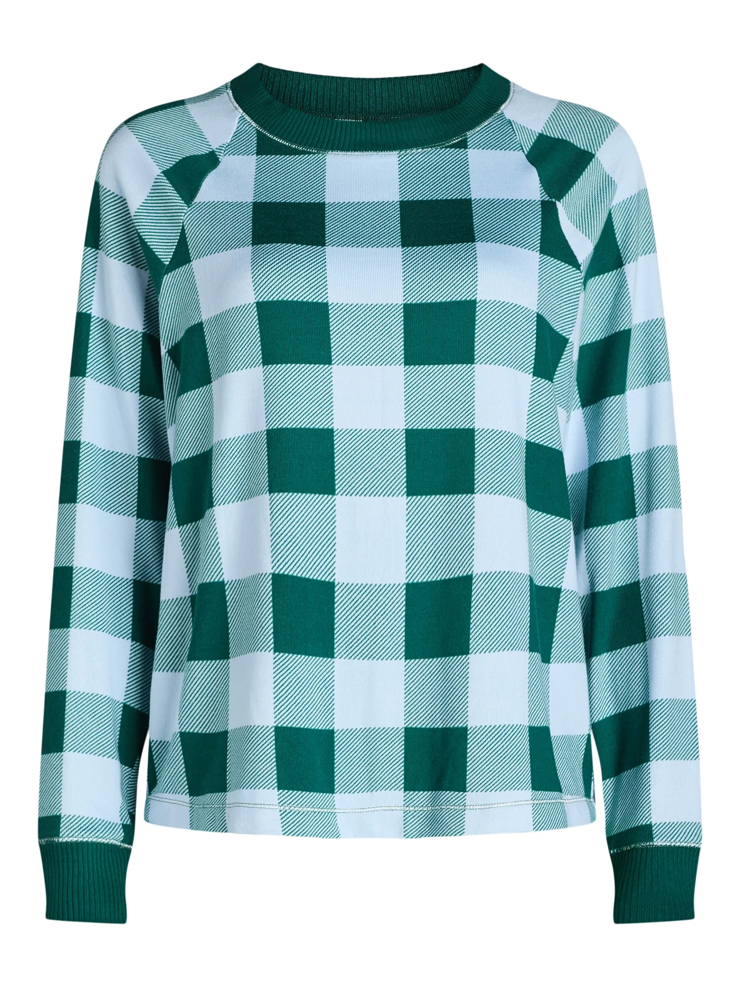 Joyspun Women’s Hacci Knit Buffalo Plaid Sleep Top with Long Sleeves, Sizes XS-3X | Walmart (US)