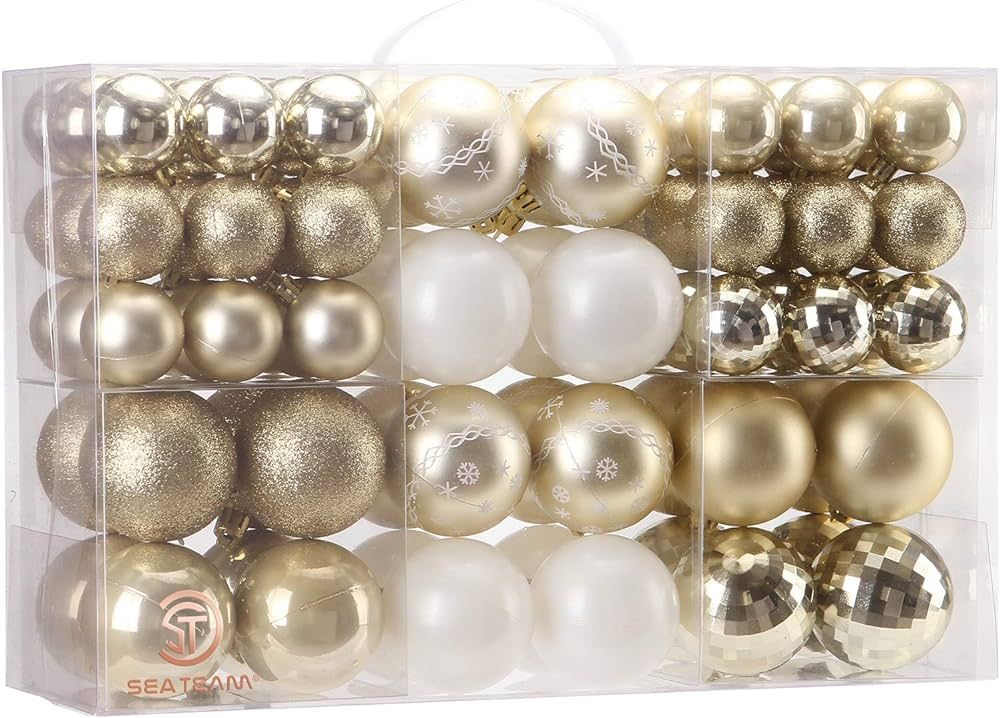 Amazon.com: Sea Team 86-Pack Shatterproof Gold Christmas Ball Ornaments Set, Assorted Multi-Sized... | Amazon (US)