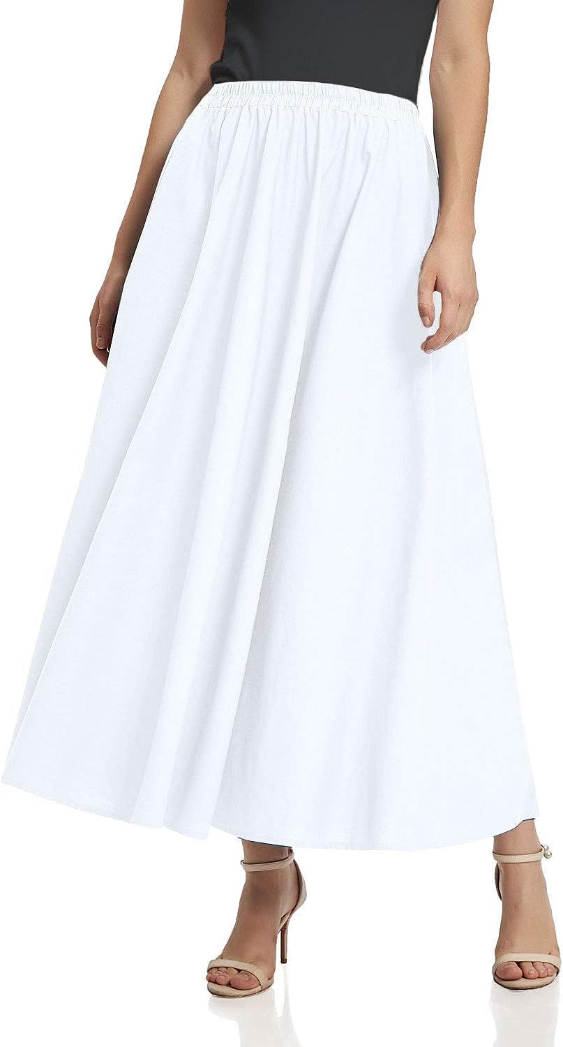 Soojun Women's Solid Cotton Linen Retro Vintage A-line Long Flowy Skirts | Amazon (US)