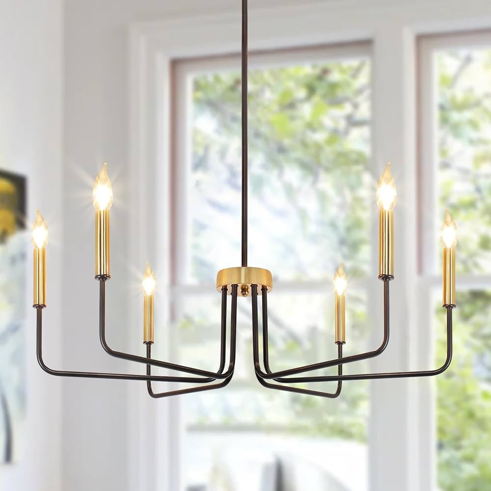 Modern Black and Gold Chandelier for Dining Room 6 Lights Farmhouse Chandeliers Industrial Candle... | Amazon (US)