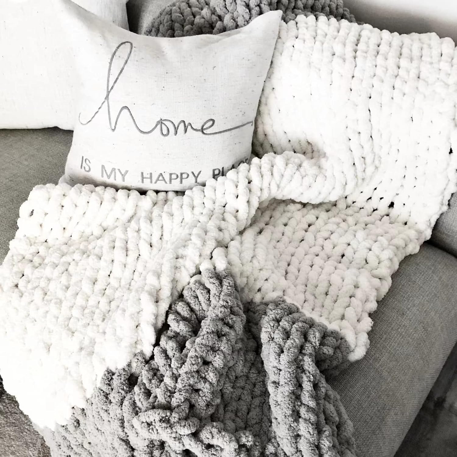 Chunky Knit Blanket Throw Large - Warm Soft Cozy Chenille Yarn Thick Crochet Knit Blanket for Bed... | Amazon (US)