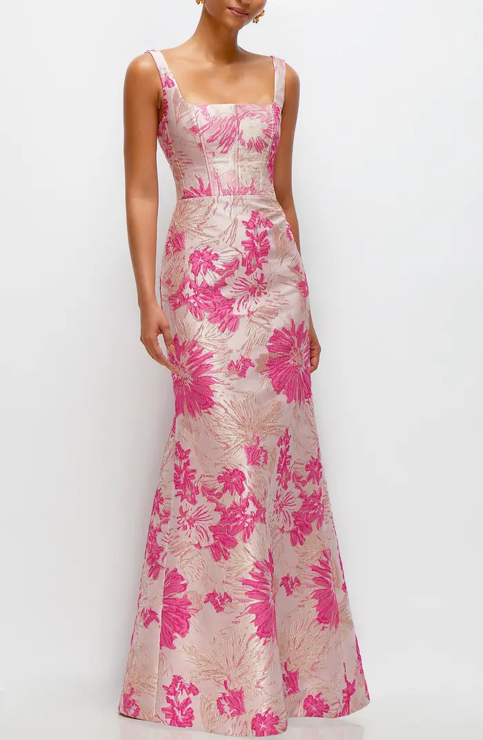Dessy Collection Hibiscus Square Neck Trumpet Gown | Nordstrom | Nordstrom