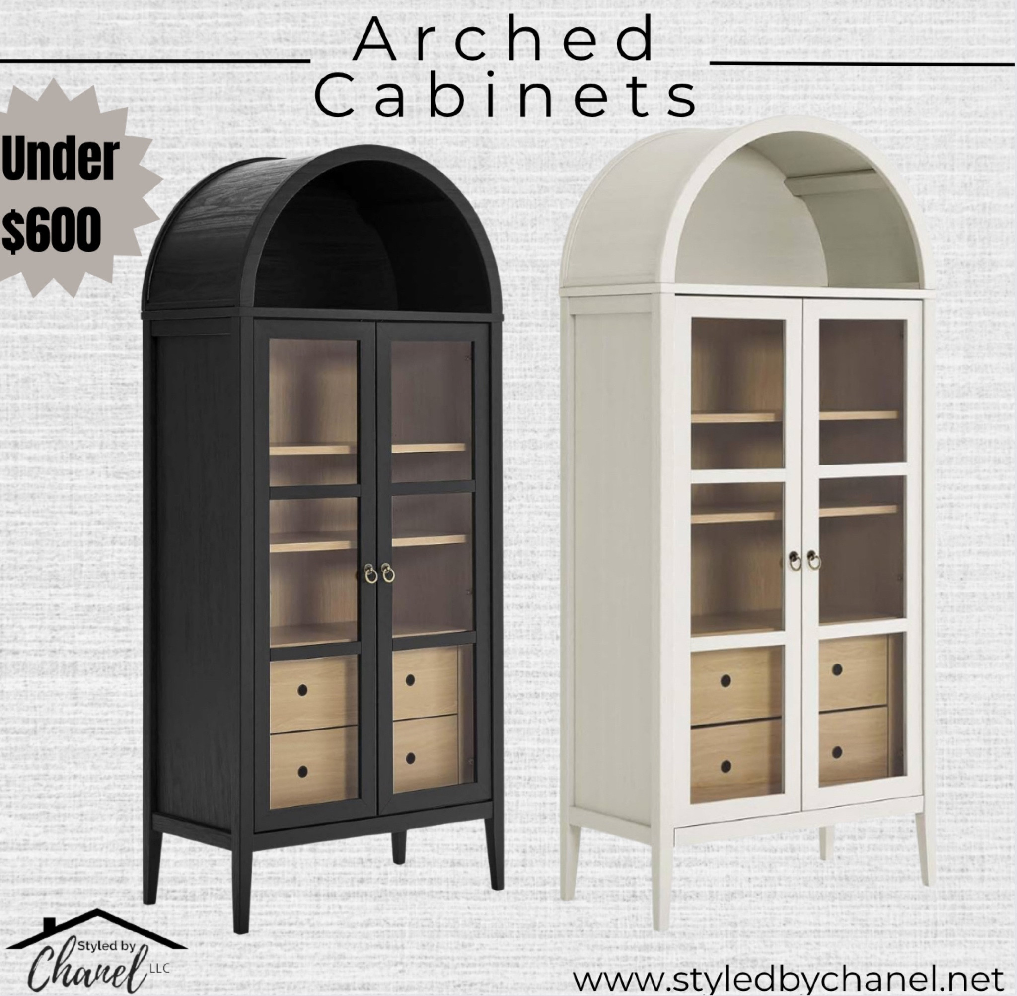 Arched Cabinets!! Modway Nolan Modern Farmhouse 71" Tall Storage Display Cabinet in Black Oak Wood Grain and White Oak Wood Grain. These cabinets have been a timeless yet trendy accent furniture piece and hard to find at a decent price. These are under $600.00 dollars!! 

#LTKstyletip #LTKsalealert #LTKhome