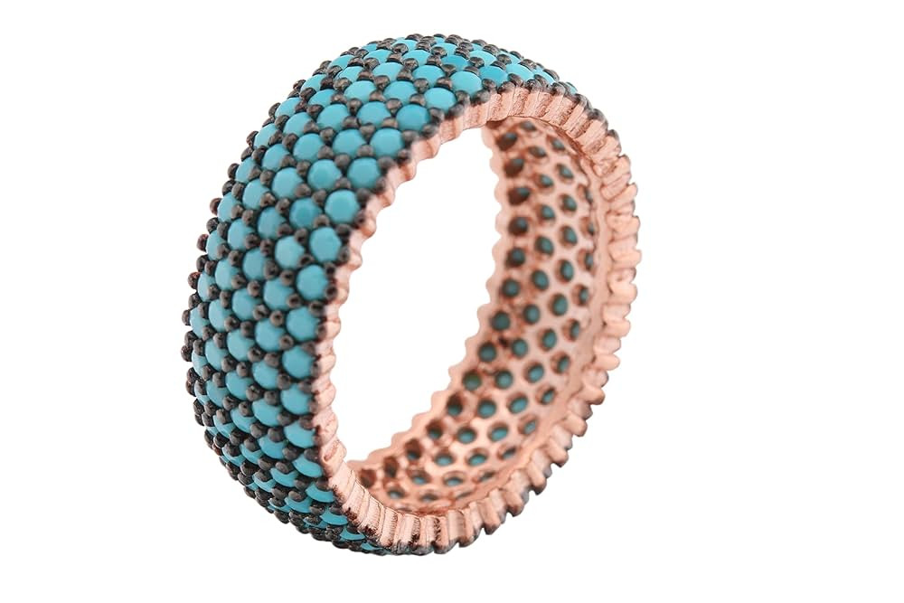 Special Design Turkish Handmade Jewelry 5 Lines Turquoise Stone 925 Sterling Silver Rose Gold Ban... | Amazon (US)