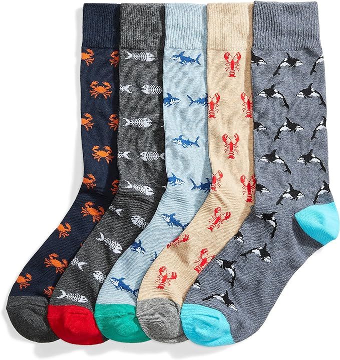 Amazon.com: Goodthreads Men's Patterned Socks, Pack of 5, Sea Life, One Size : Clothing, Shoes & ... | Amazon (US)