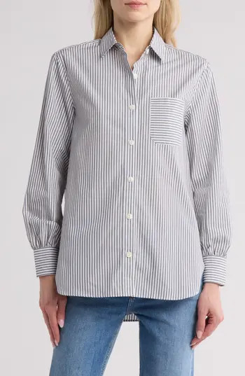rag & bone Max Stripe Button Front Shirt in Light Grey Stripe at Nordstrom Rack, Size X-Small | Nordstrom Rack