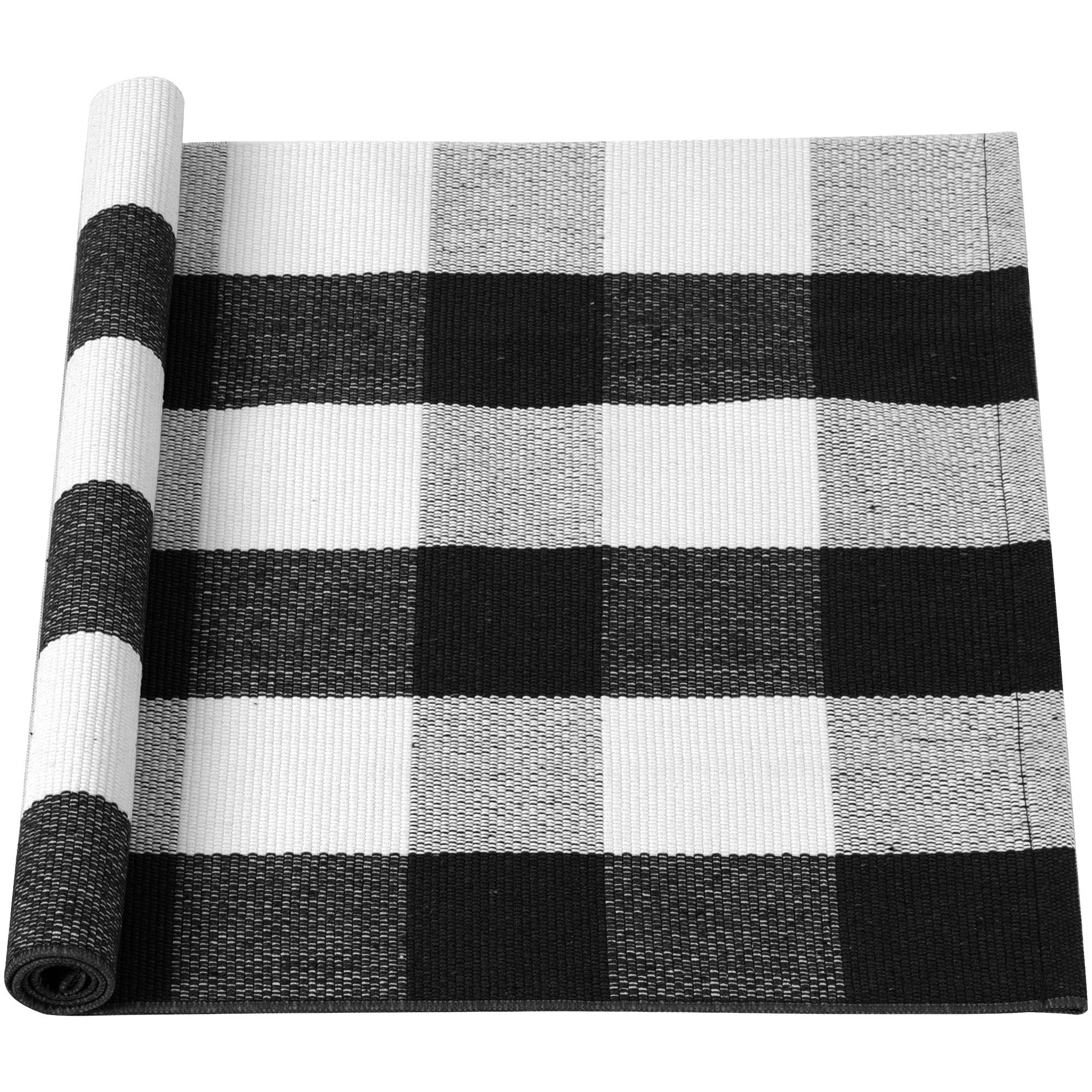 Home Cotton Woven Checkered Area Floor Rug Carpet Mat Black 2'11" x 1'12" | Walmart (US)