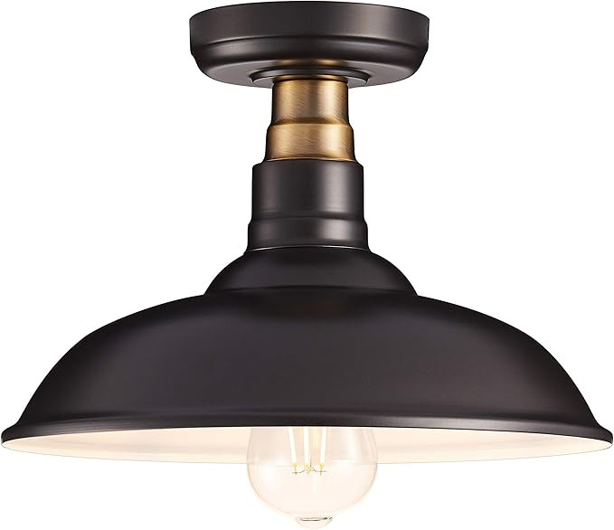 Farmhouse Semi Flush Mount Ceiling Light 12-inch Rustic Lighting Fixture Industrial Pendant Light... | Amazon (US)