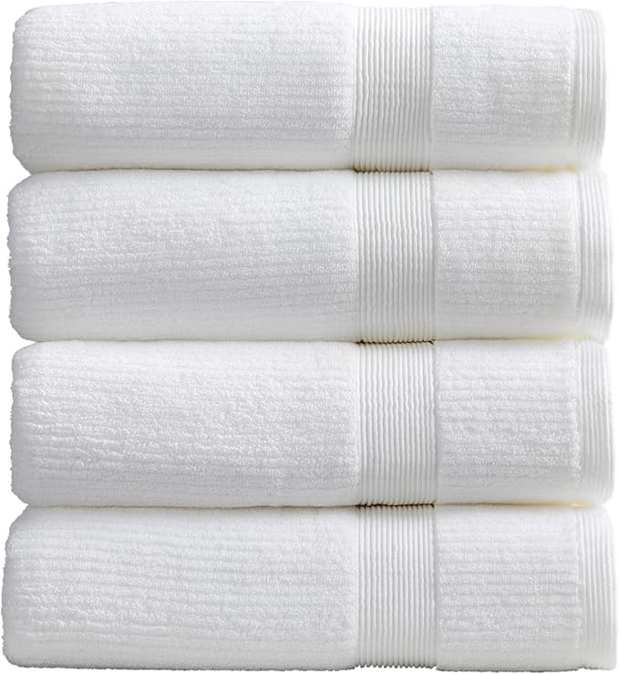 Springtree Home White Bath Towels Set of 4 | Ribbed Textured | 100% Combed Cotton | Absorbent Qui... | Amazon (US)