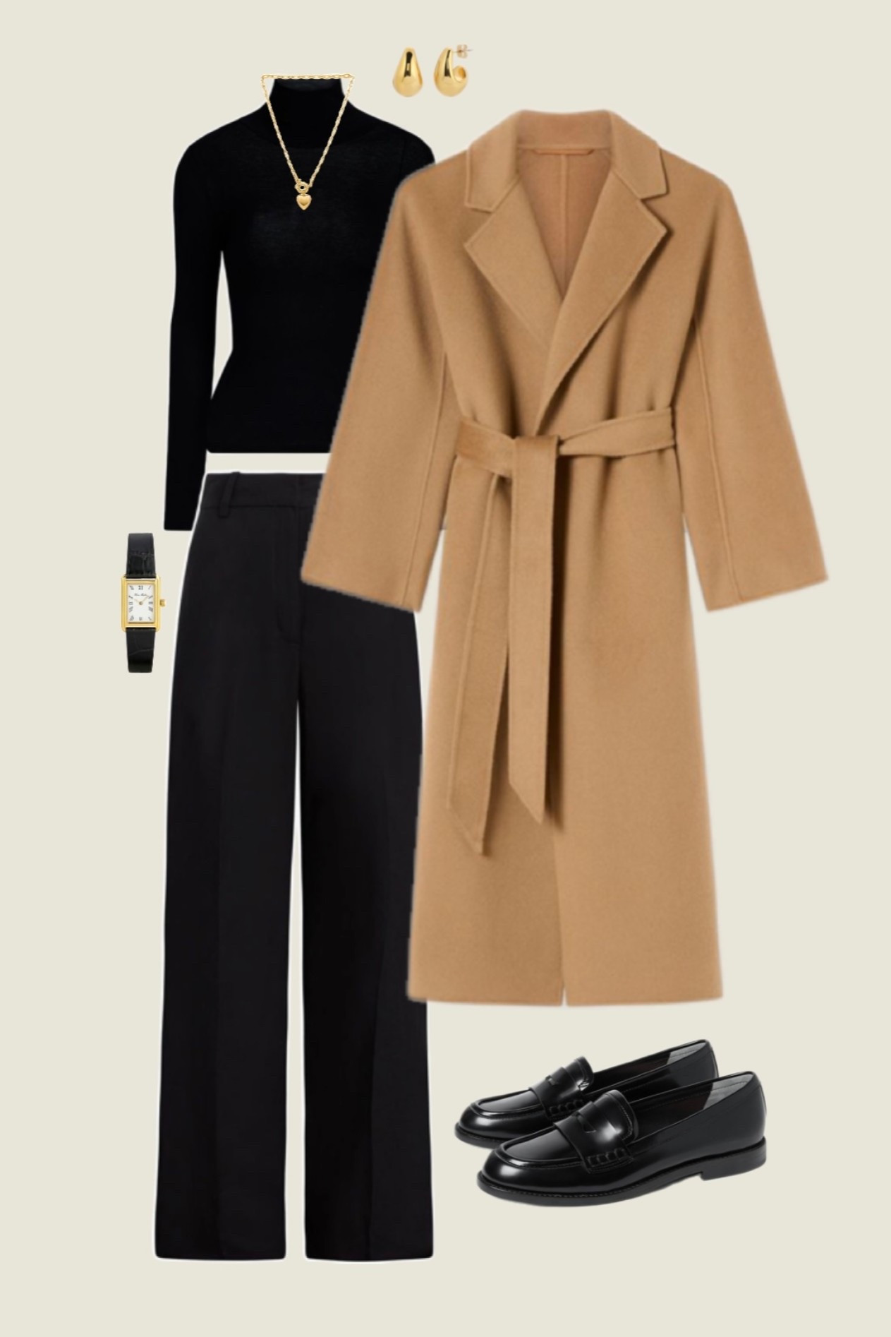 Neutral fall outfit — camel long coat, black jeans, black turtleneck, black womens loafers, fall style, capsule wardrobe 

#LTKWorkwear #LTKSaleAlert #LTKSeasonal