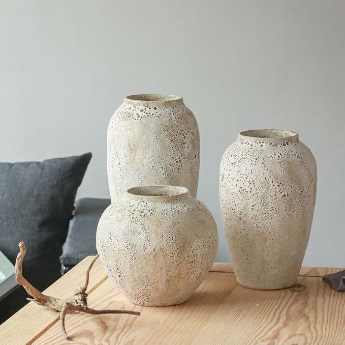 YSNCIDAN Ceramic Vase,Farmhouse Tall Vase,Rustic Home Deco Pottery, Minimalist Nordic Boho Style ... | Amazon (US)