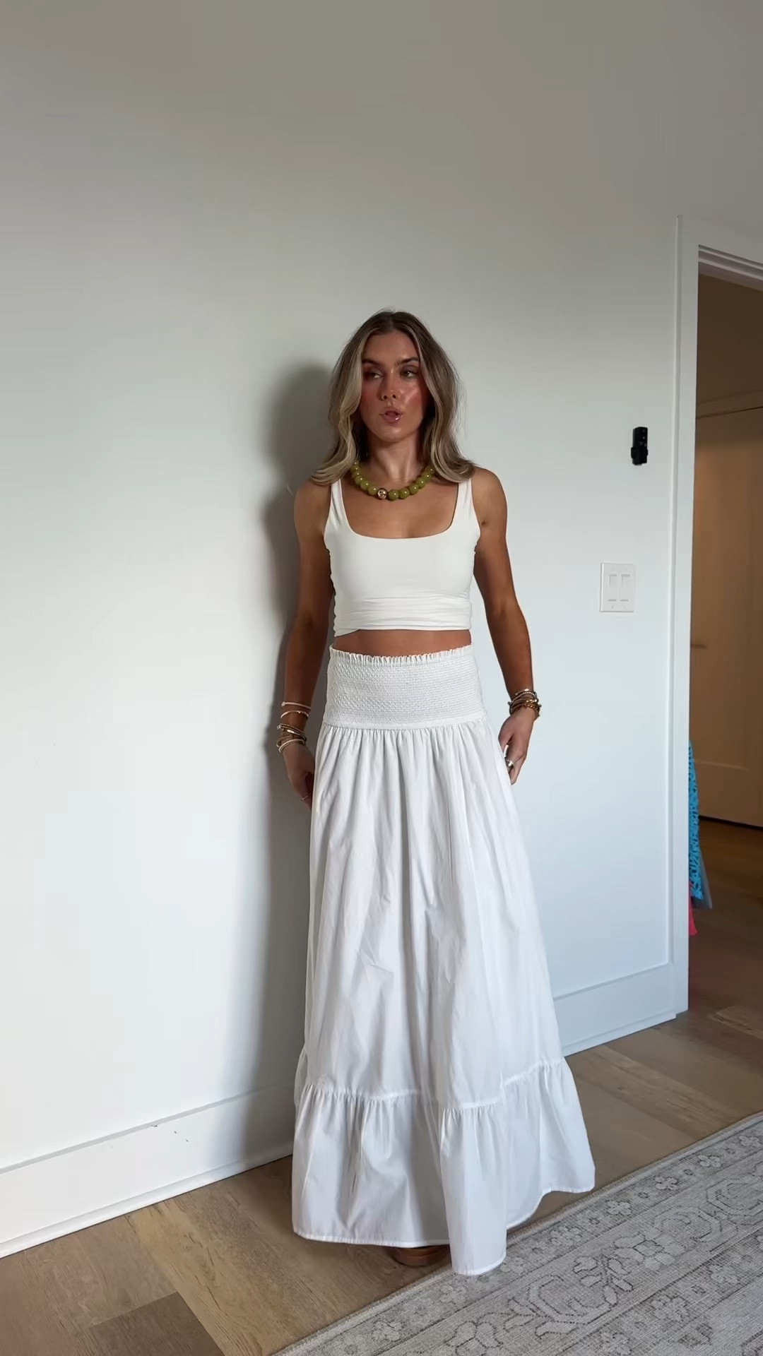 Girls dinner outfit needed something comfy but still stylish of course. My skirt is a convertible dress and skirt from @abercrombie   size xs plus it has pockets. My tank top is a PUMIEY find size xs and it’s a skims look for less. My necklace is from @baublebar!! @vicson  

#LTKootd #LTKgrwm #LTKSeasonal