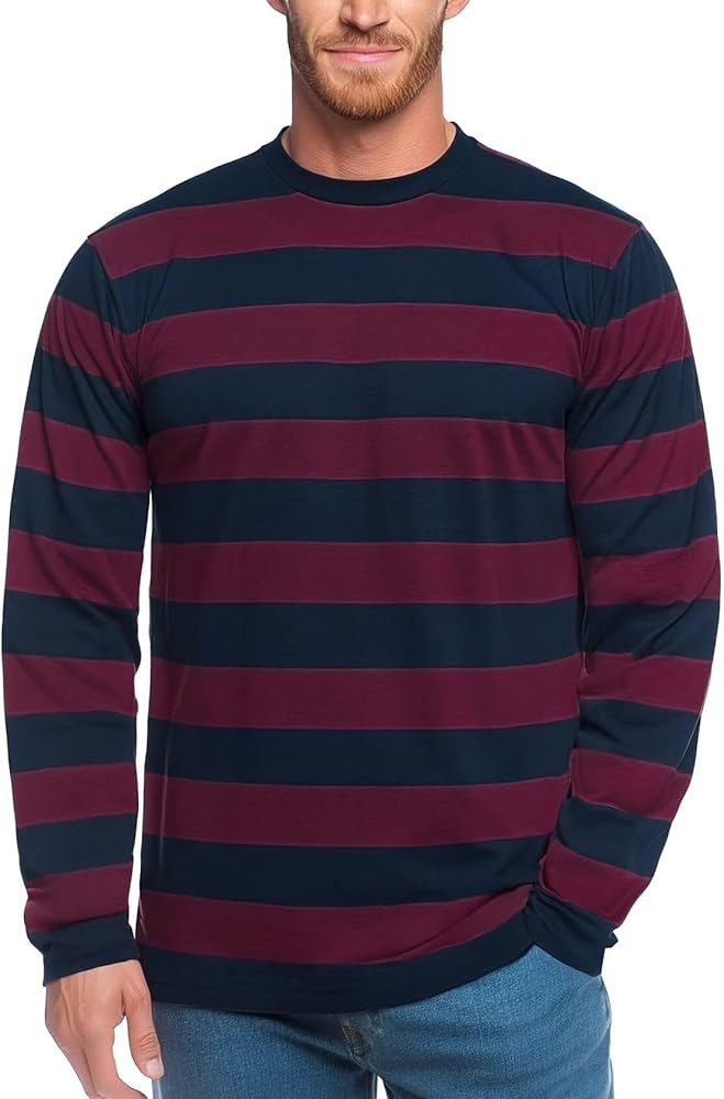 Zengjo Mens Striped T Shirt Short/Long Sleeve Crewneck Tee | Amazon (US)
